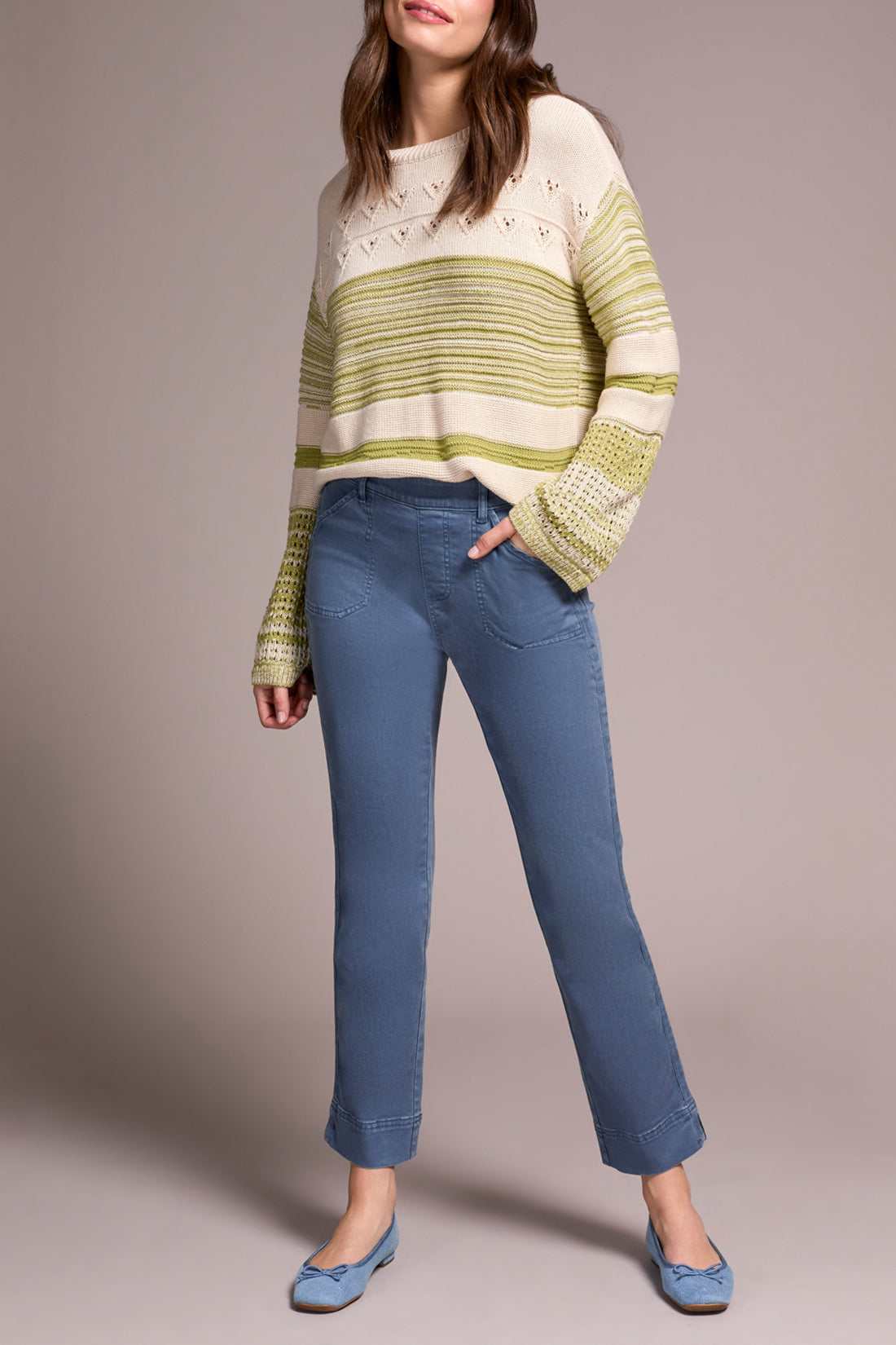 Tribal Fall 2025-2305O-2020W-Pull On Ankle Pant W/Side Leg Tape-Slate Blue - The Coach Pyramids