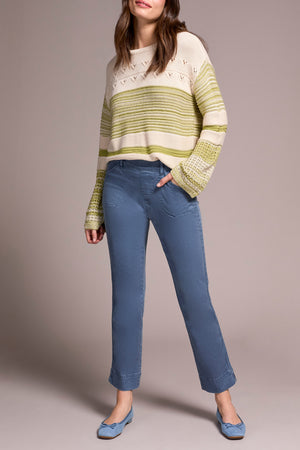 Tribal Fall 2025-2305O-2020W-Pull On Ankle Pant W/Side Leg Tape-Slate Blue - The Coach Pyramids