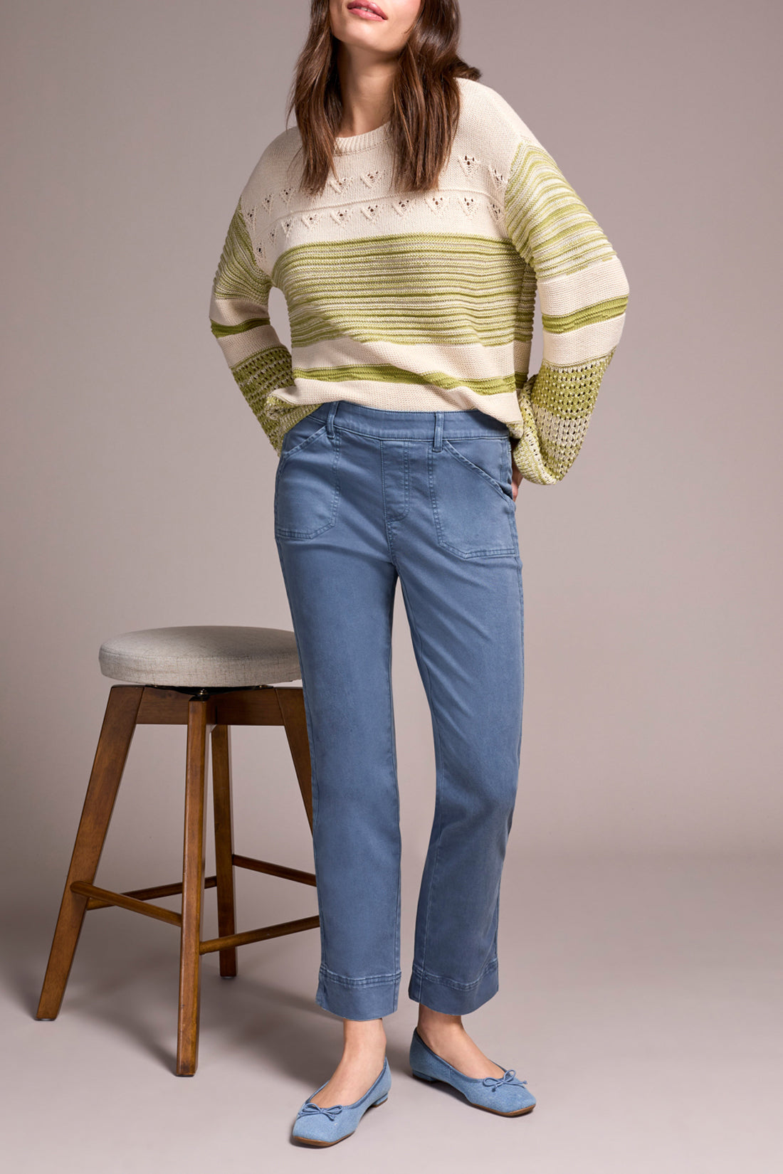Tribal Fall 2025-2305O-2020W-Pull On Ankle Pant W/Side Leg Tape-Slate Blue - The Coach Pyramids
