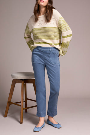 Tribal Fall 2025-2305O-2020W-Pull On Ankle Pant W/Side Leg Tape-Slate Blue - The Coach Pyramids