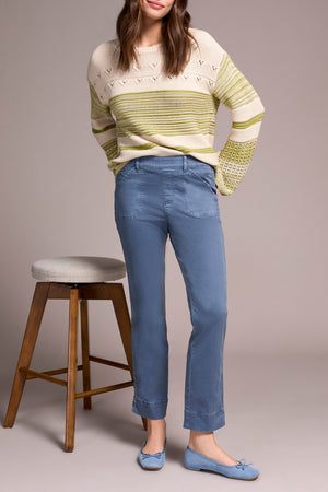 Tribal Fall 2025-2305O-2020W-Pull On Ankle Pant W/Side Leg Tape-Slate Blue - The Coach Pyramids