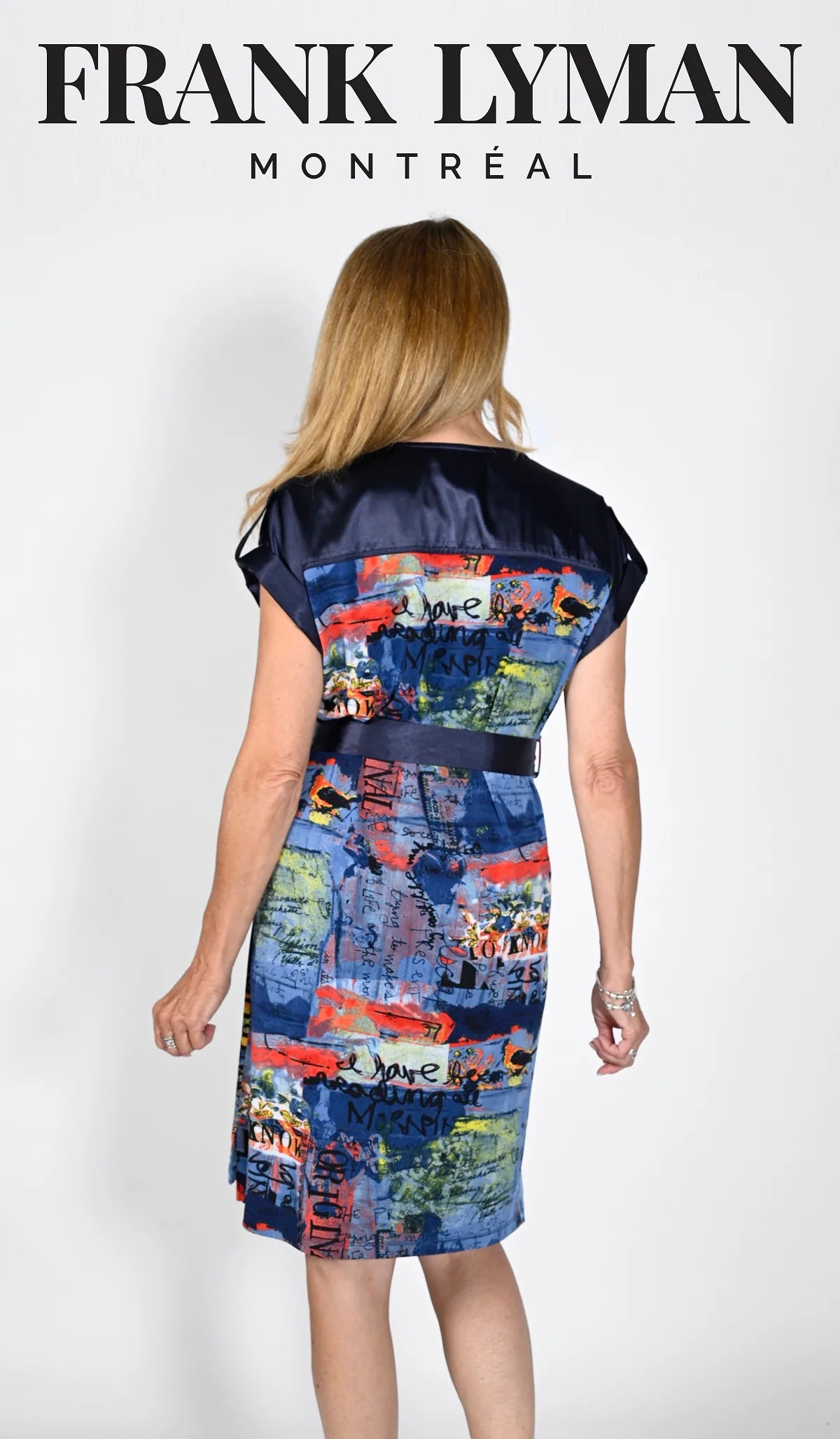 Frank Lyman-231302-Knit Dress-Blue/Red - The Coach Pyramids