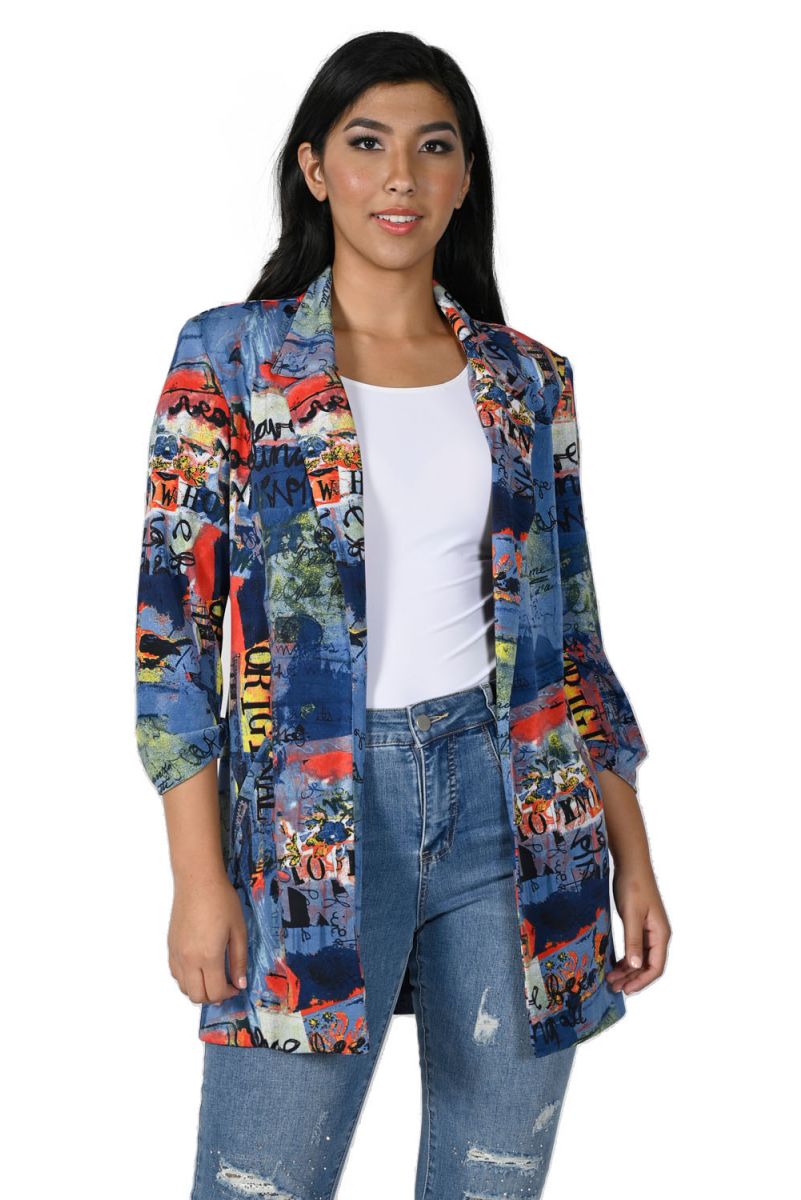 Frank Lyman-231303-Knit Jacket-Blue/Red - The Coach Pyramids