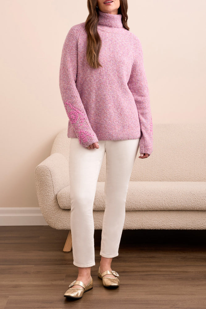 Tribal Fall 2025-2313O-8196-Long Sleeve Turtle Neck Sweater W/Embroidery-Cameo - The Coach Pyramids