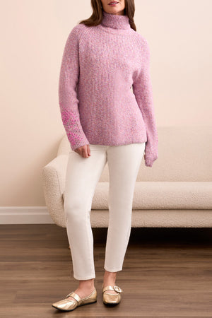 Tribal Fall 2025-2313O-8196-Long Sleeve Turtle Neck Sweater W/Embroidery-Cameo - The Coach Pyramids