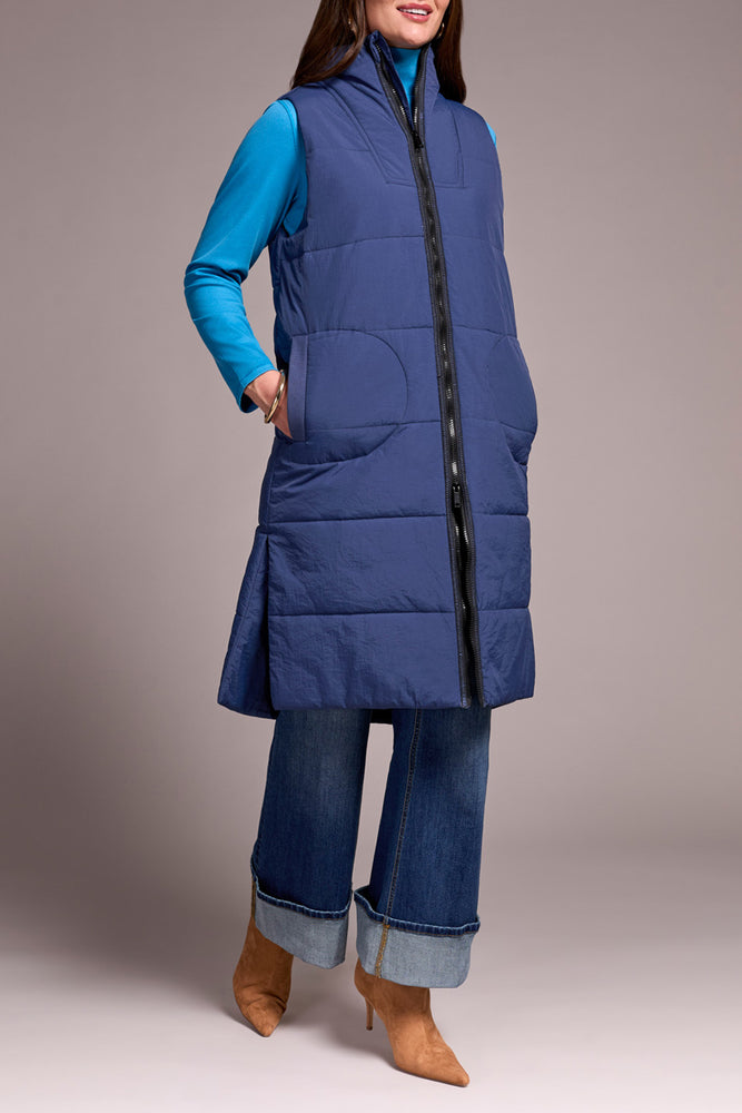 Tribal Fall 2025-2314O-3823-Zip Front Quilted Vest-Marine - The Coach Pyramids