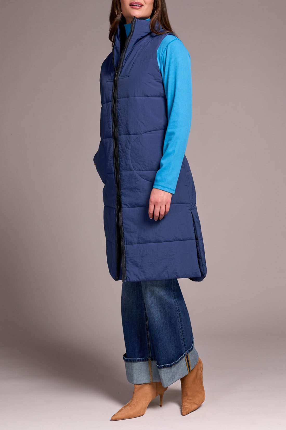 Tribal Fall 2025-2314O-3823-Zip Front Quilted Vest-Marine - The Coach Pyramids