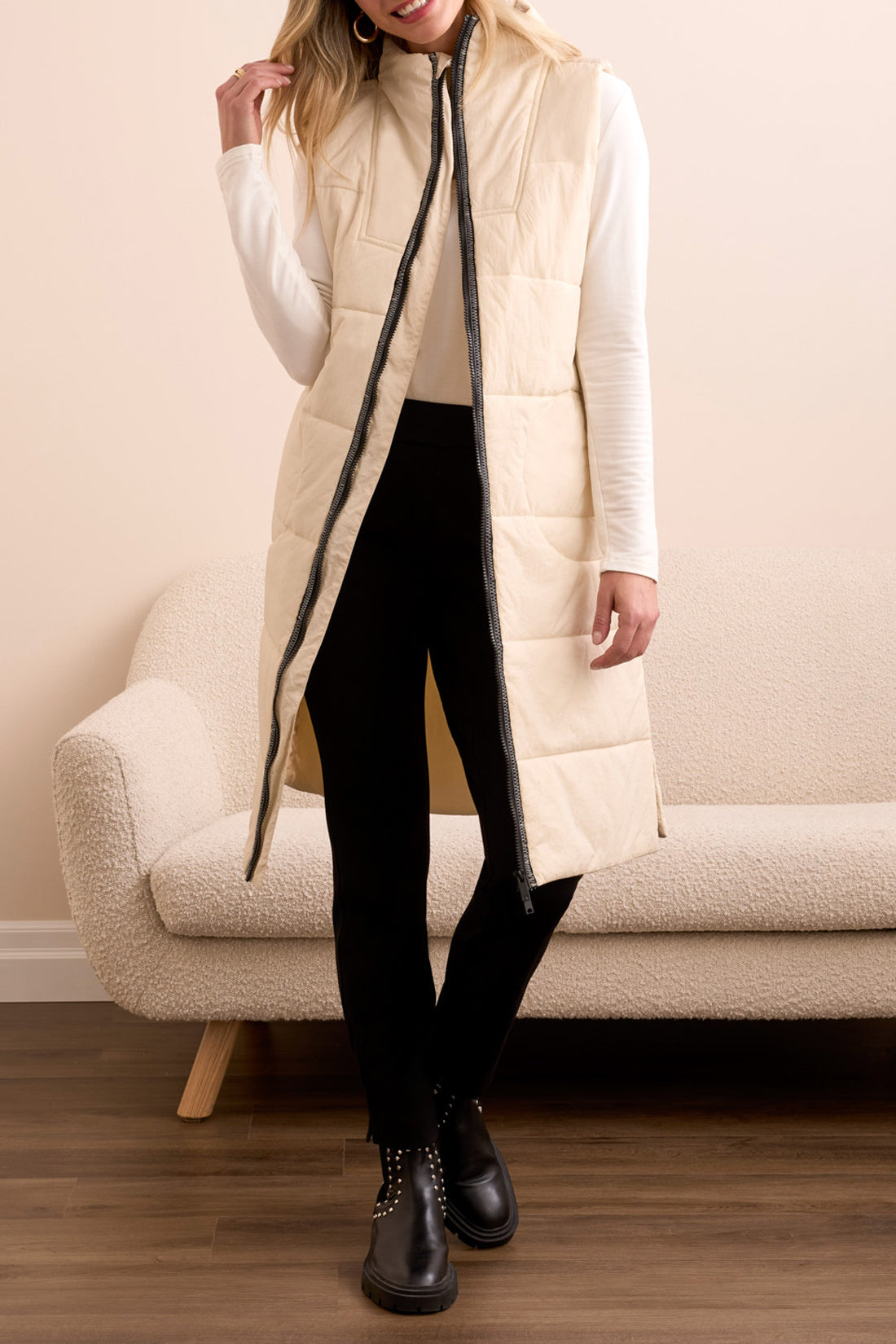Tribal-Zip Front Quilted Long Vest-2314O-3111-Moonstone - The Coach Pyramids
