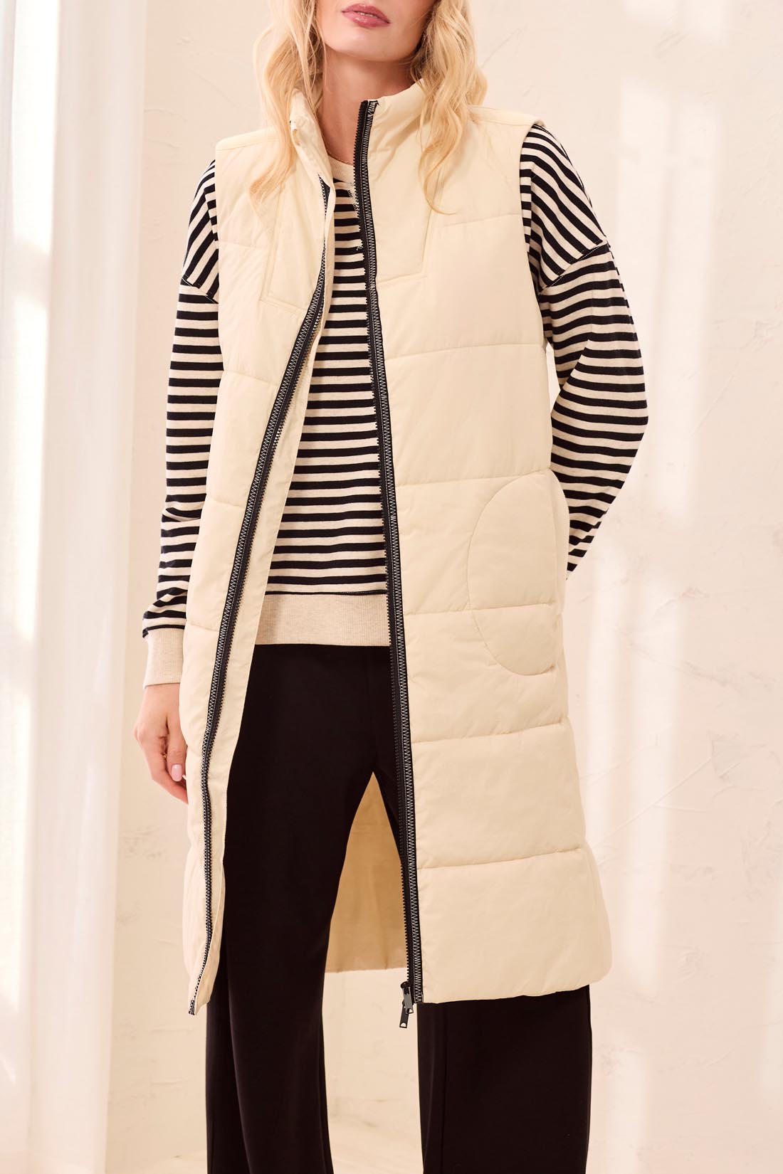 Tribal-Zip Front Quilted Long Vest-2314O-3111-Moonstone - The Coach Pyramids