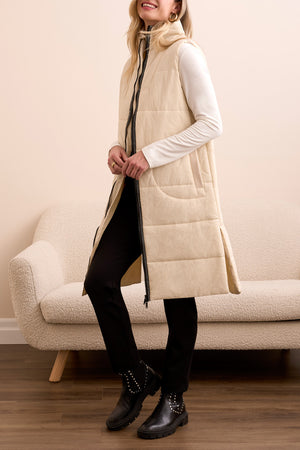 Tribal Fall 2025-2314O-3823-Zip Front Quilted Vest-Moon Stone - The Coach Pyramids