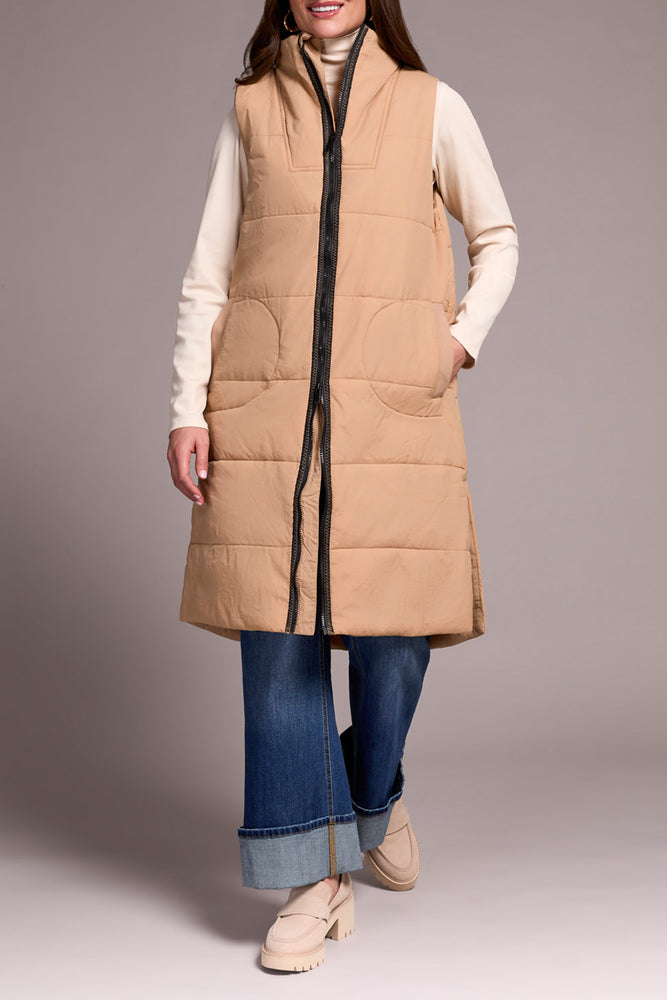 Tribal Fall 2025-2314O-3823-Zip Front Quilted Vest-Ice Latte - The Coach Pyramids