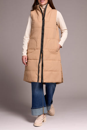 Tribal Fall 2025-2314O-3823-Zip Front Quilted Vest-Ice Latte - The Coach Pyramids
