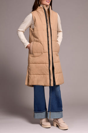 Tribal Fall 2025-2314O-3823-Zip Front Quilted Vest-Ice Latte - The Coach Pyramids