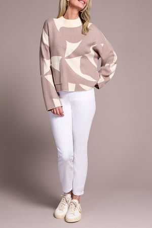 Tribal Fall 2025-2315O-8277-Long Sleeve Mock Neck Sweater W/Pocket-Sand Stone - The Coach Pyramids