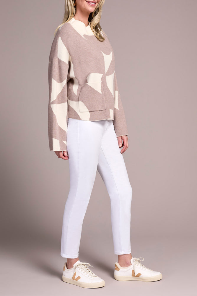 Tribal Fall 2025-2315O-8277-Long Sleeve Mock Neck Sweater W/Pocket-Sand Stone - The Coach Pyramids