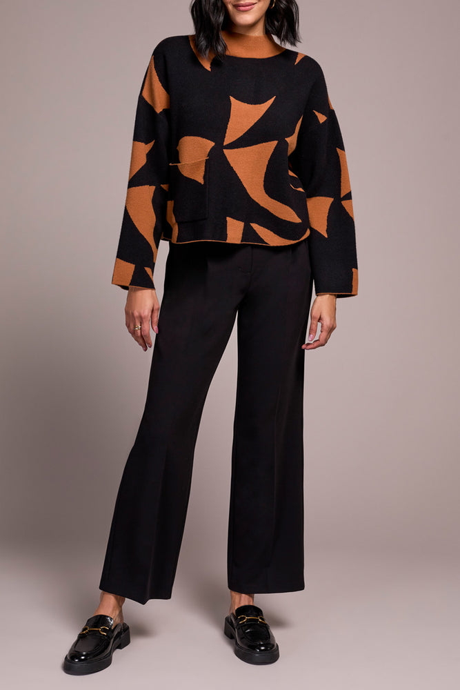 Tribal Fall 2025-2315O-8277-Long Sleeve Mock Neck Sweater W/Pocket-Bran - The Coach Pyramids