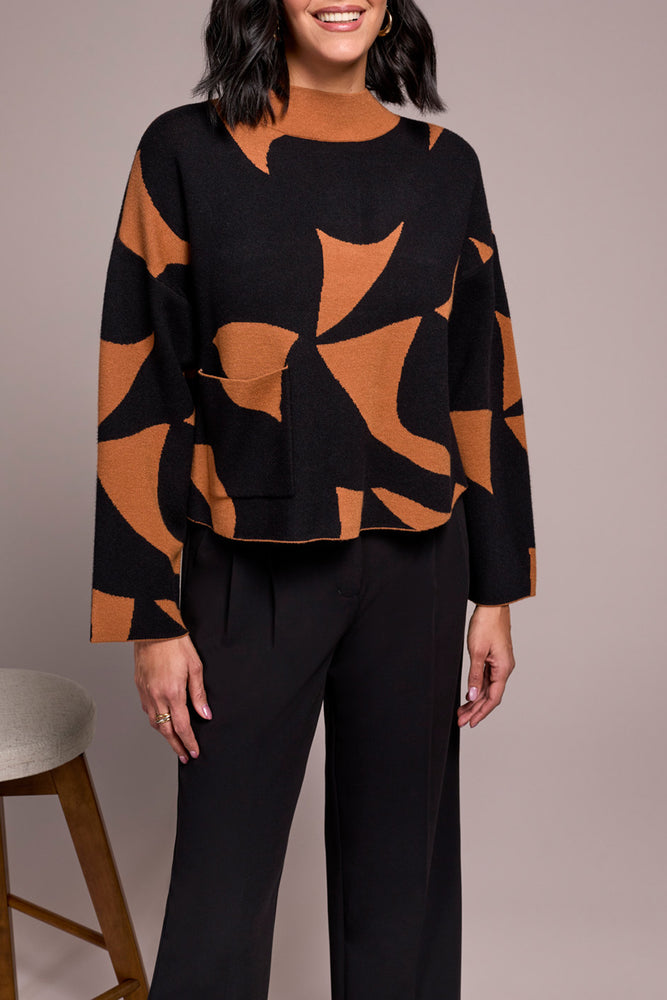 Tribal Fall 2025-2315O-8277-Long Sleeve Mock Neck Sweater W/Pocket-Bran - The Coach Pyramids