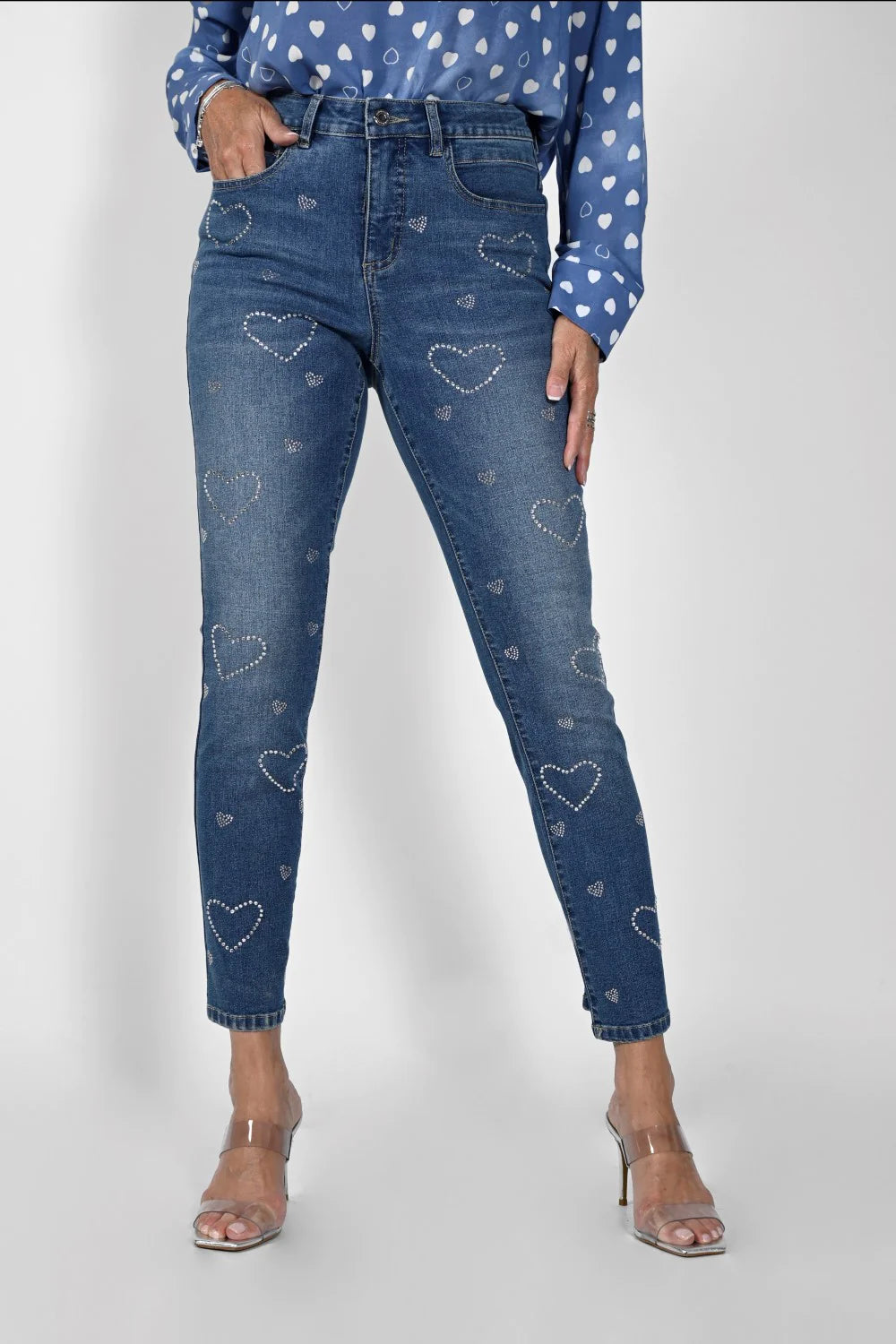 Frank Lyman-231746U-Woven Denim Pant-Blue - The Coach Pyramids