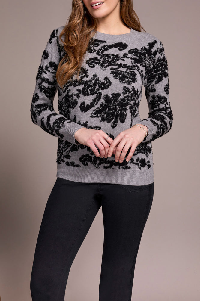 Tribal Fall 2025-2318O-8273-Long Sleeve Crew Neck Sweater-Grey Mix - The Coach Pyramids