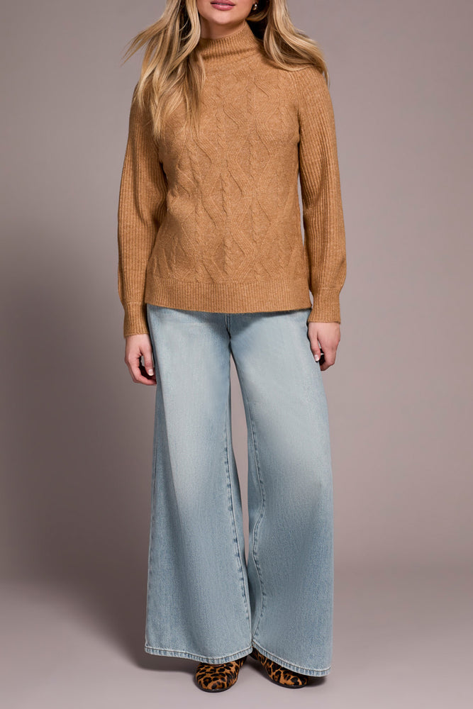 Tribal Fall 2025-2322O-3590-Long Sleeve Mock Neck Sweater-Ice Latte - The Coach Pyramids