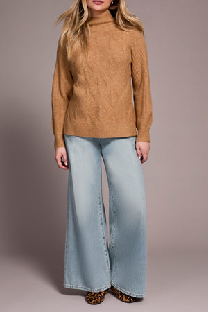 Tribal Fall 2025-2322O-3590-Long Sleeve Mock Neck Sweater-Ice Latte - The Coach Pyramids