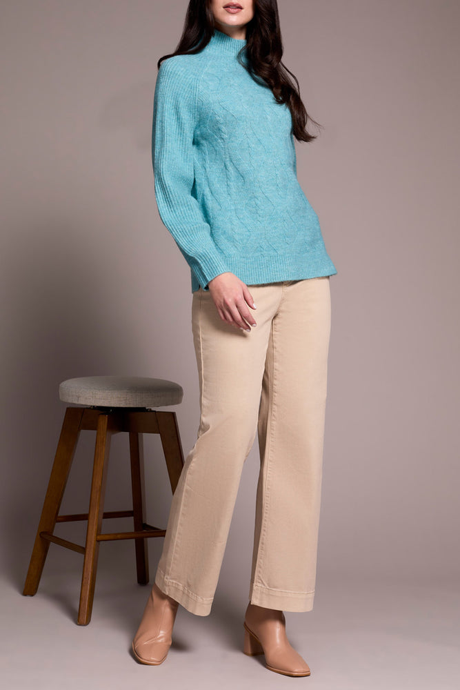 Tribal Fall 2025-2322O-3590-Long Sleeve Mock Neck Sweater-Mist Blue - The Coach Pyramids
