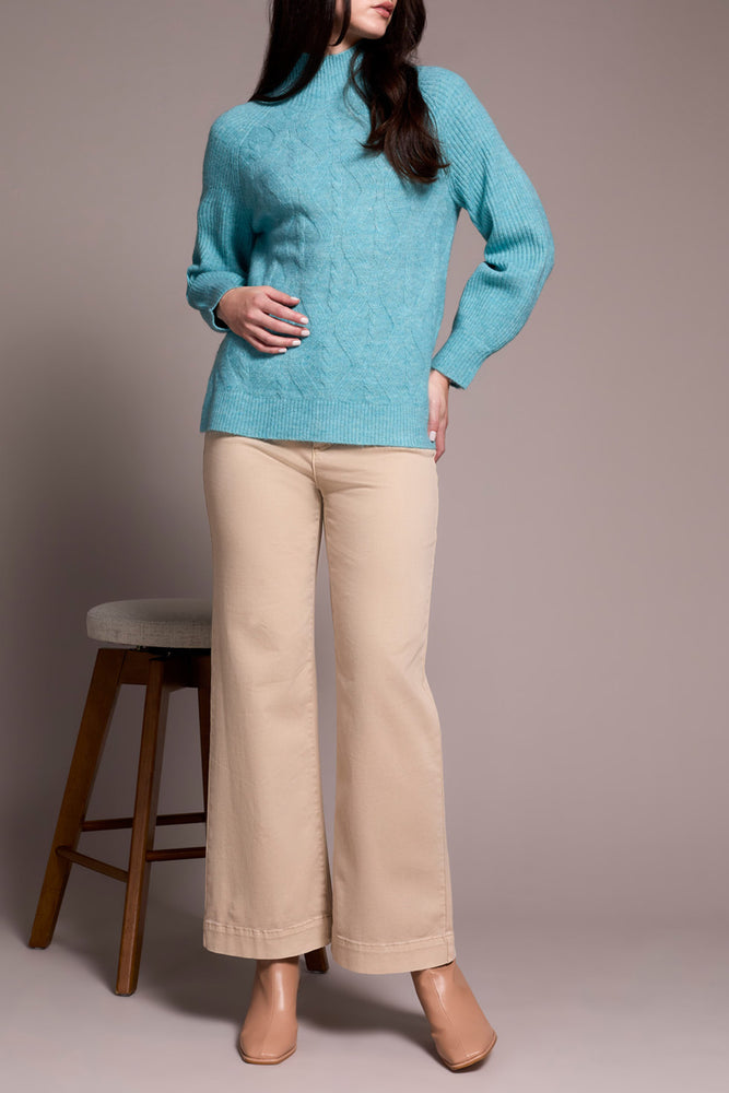 Tribal Fall 2025-2322O-3590-Long Sleeve Mock Neck Sweater-Mist Blue - The Coach Pyramids