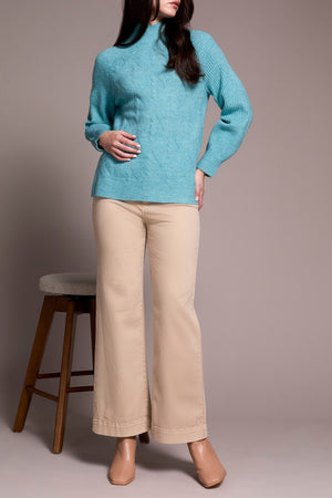 Tribal Fall 2025-2322O-3590-Long Sleeve Mock Neck Sweater-Mist Blue - The Coach Pyramids