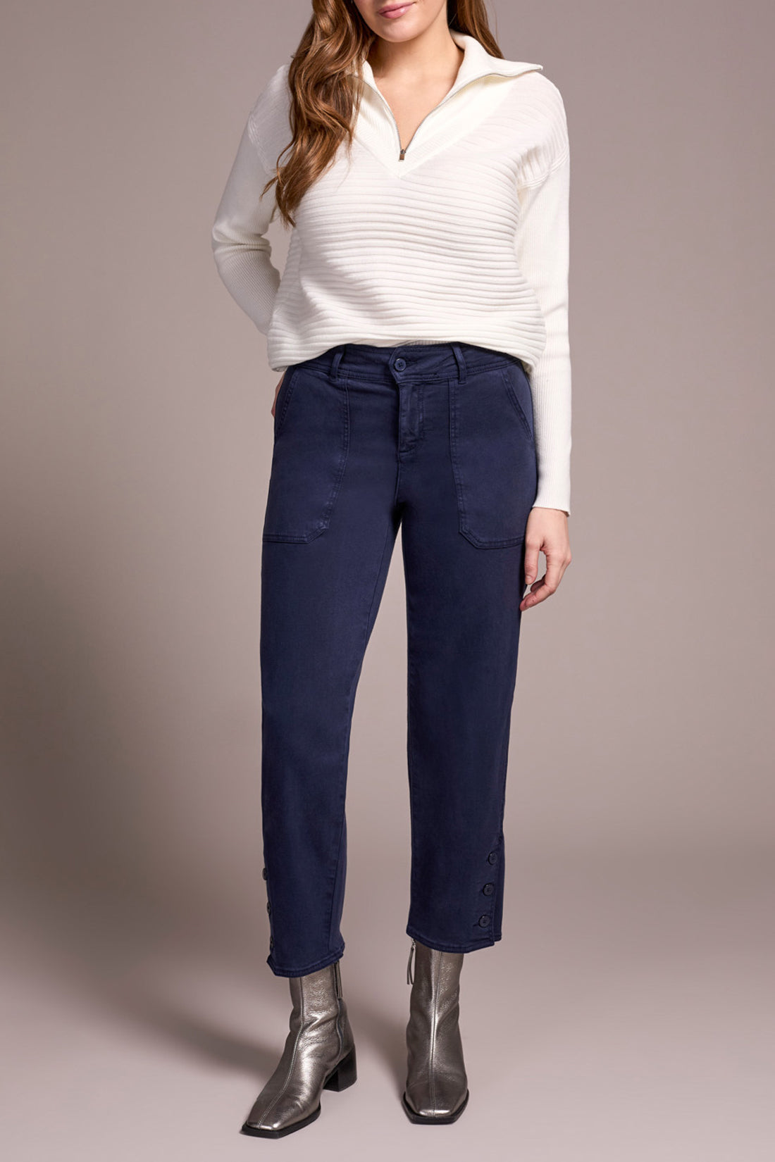Tribal Fall 2025-2323O-8298-Ankle Pant W/Button Vent-Sapphire - The Coach Pyramids