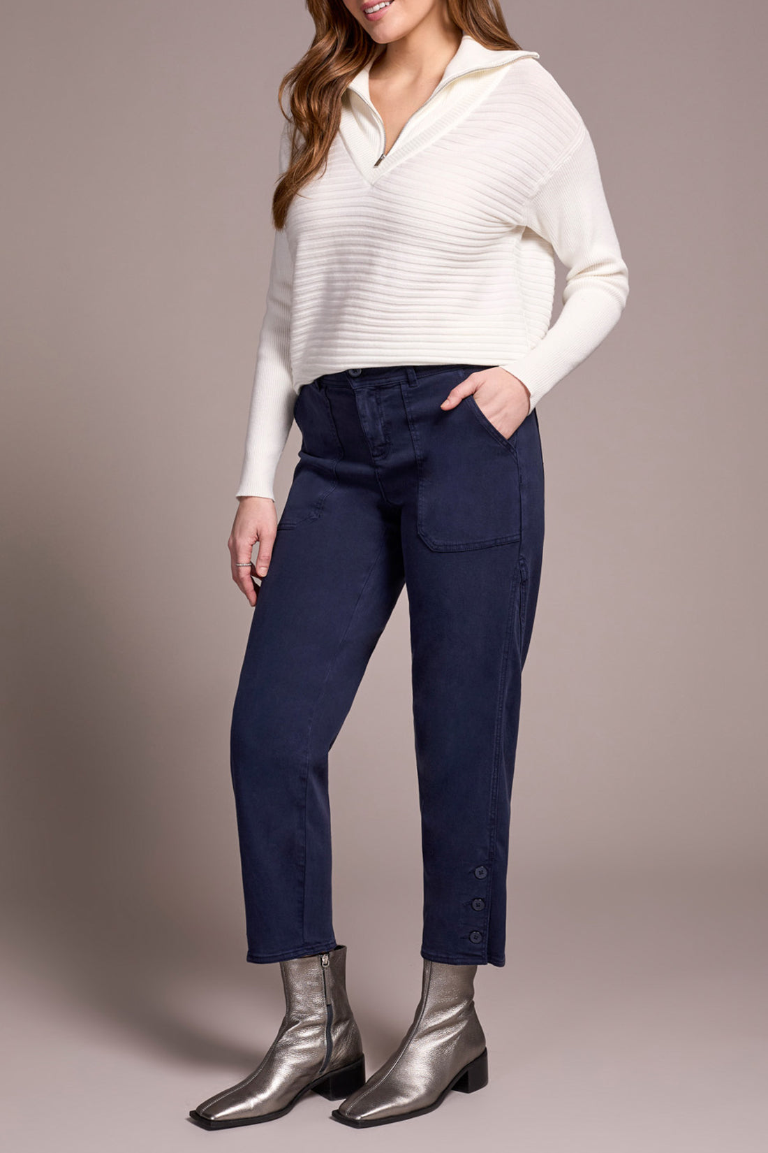 Tribal Fall 2025-2323O-8298-Ankle Pant W/Button Vent-Sapphire - The Coach Pyramids