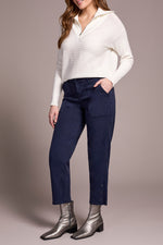 Tribal Fall 2025-2323O-8298-Ankle Pant W/Button Vent-Sapphire