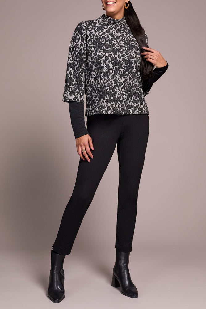 Tribal Fall 2025-2325O-8339-Long Sleeve Mock Neck Top W/Combo-Black - The Coach Pyramids