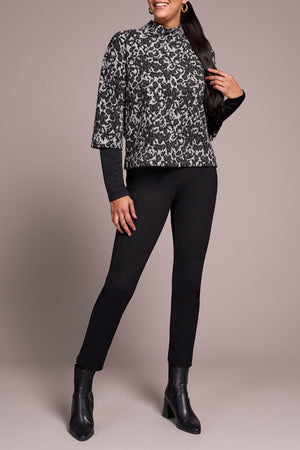 Tribal Fall 2025-2325O-8339-Long Sleeve Mock Neck Top W/Combo-Black - The Coach Pyramids