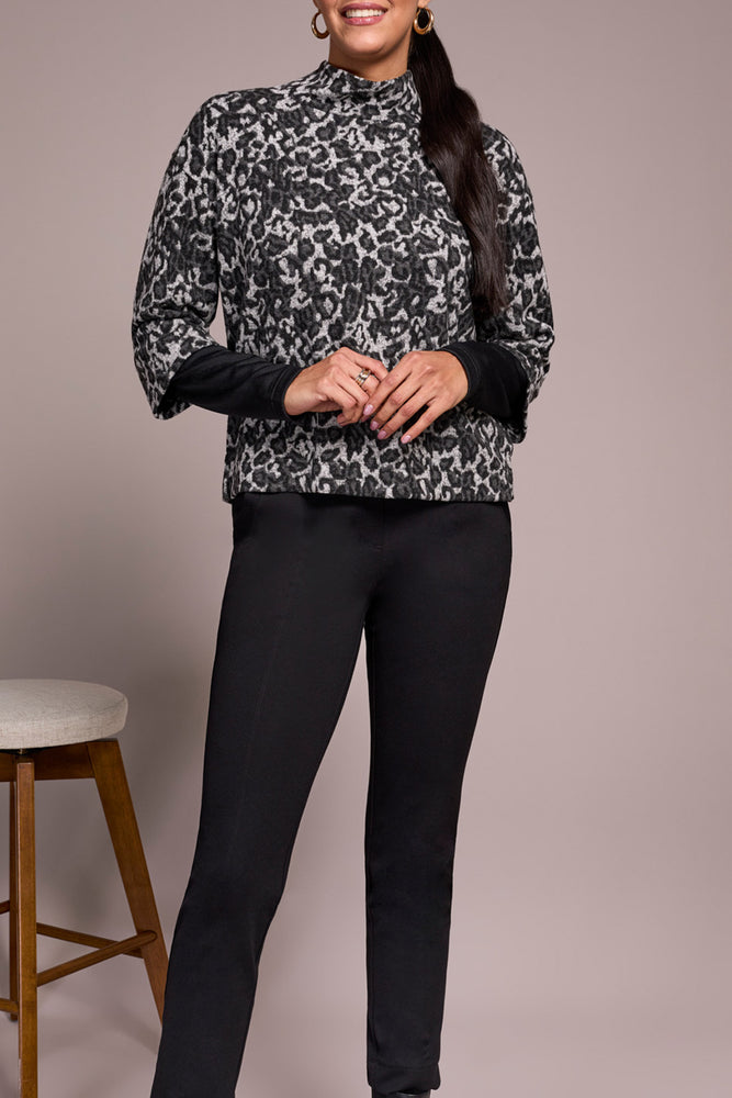 Tribal Fall 2025-2325O-8339-Long Sleeve Mock Neck Top W/Combo-Black - The Coach Pyramids