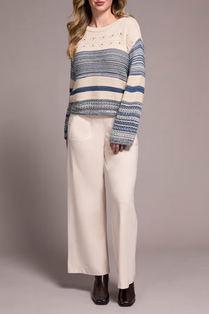 Tribal Fall 2025-2326O-8131-Long Bell Sleeve Boat Neck Sweater-Slate Blue - The Coach Pyramids