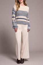 Tribal Fall 2025-2326O-8131-Long Bell Sleeve Boat Neck Sweater-Slate Blue - The Coach Pyramids