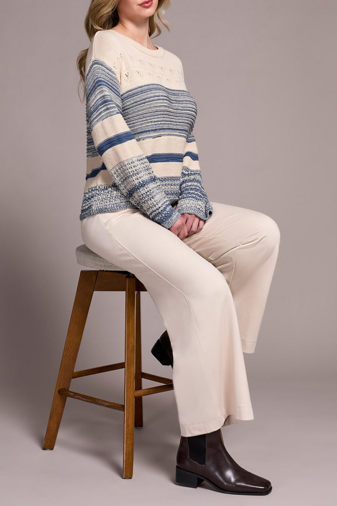 Tribal Fall 2025-2326O-8131-Long Bell Sleeve Boat Neck Sweater-Slate Blue - The Coach Pyramids