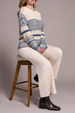 Tribal Fall 2025-2326O-8131-Long Bell Sleeve Boat Neck Sweater-Slate Blue - The Coach Pyramids