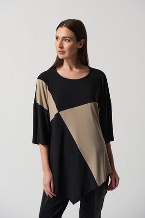 Joseph Ribkoff Fall 2023-233078-Tunic-Black/Latte - The Coach Pyramids