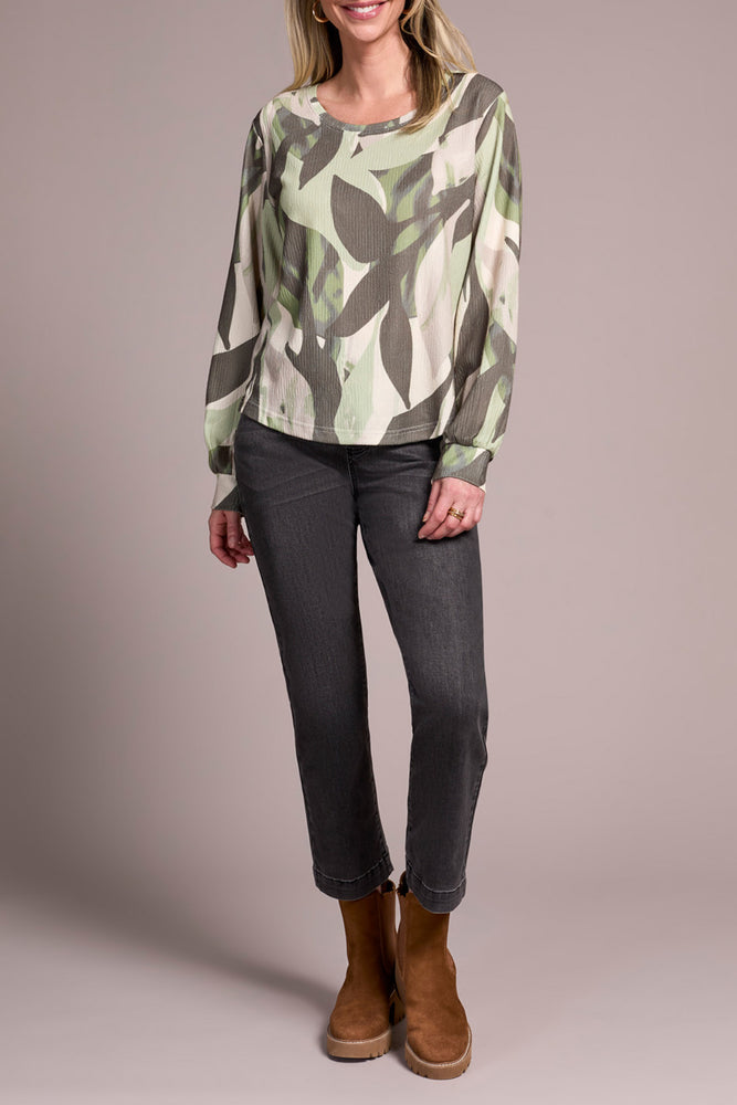 Tribal Fall 2025-2330O-8319-Long Sleeve Crew Neck Top W/Shirt Tail-Ivy - The Coach Pyramids