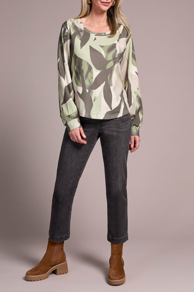 Tribal Fall 2025-2330O-8319-Long Sleeve Crew Neck Top W/Shirt Tail-Ivy - The Coach Pyramids