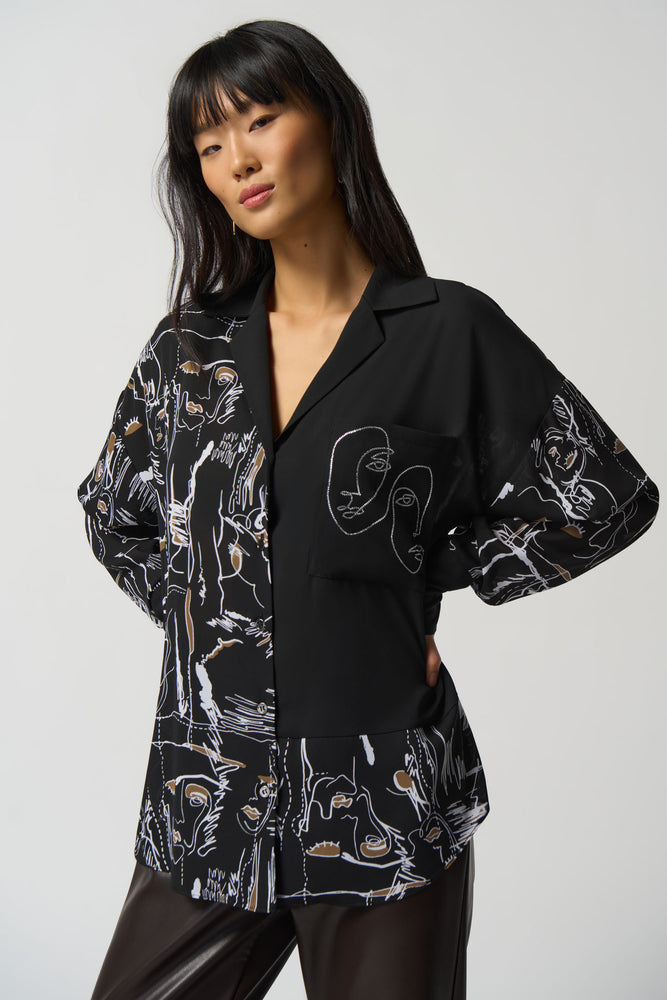 Joseph Ribkoff Fall 2023- 233128-Blouse-Black/Multi - The Coach Pyramids