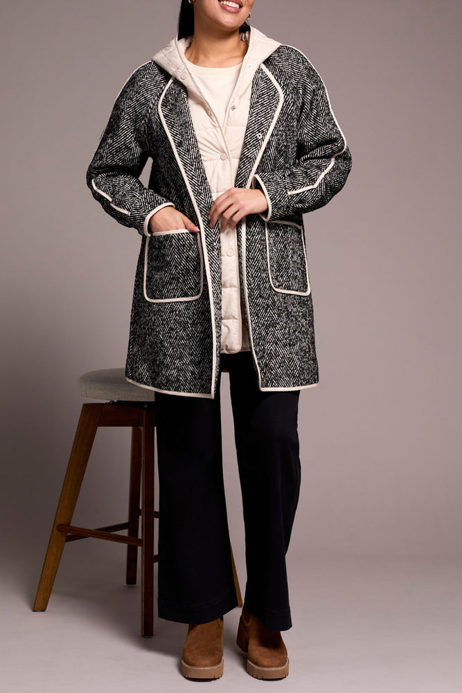 Tribal Fall 2025-2331O-8325-Long Sleeve Coat W/Fooler Hood-Charcoal - The Coach Pyramids