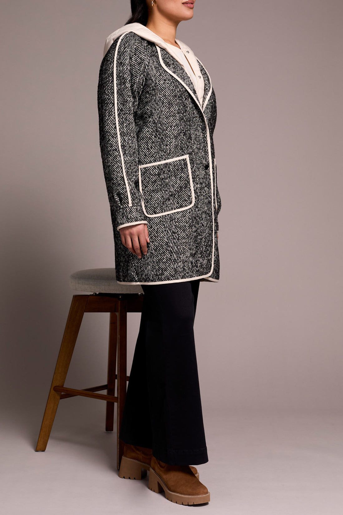 Tribal Fall 2025-2331O-8325-Long Sleeve Coat W/Fooler Hood-Charcoal - The Coach Pyramids