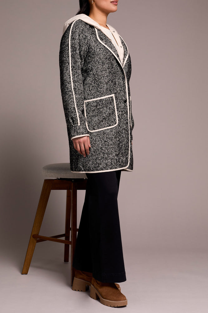 Tribal Fall 2025-2331O-8325-Long Sleeve Coat W/Fooler Hood-Charcoal - The Coach Pyramids