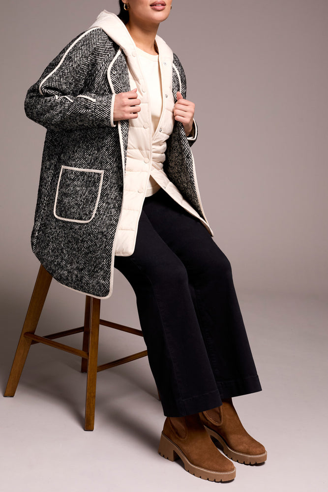 Tribal Fall 2025-2331O-8325-Long Sleeve Coat W/Fooler Hood-Charcoal - The Coach Pyramids