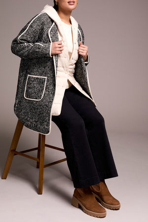 Tribal Fall 2025-2331O-8325-Long Sleeve Coat W/Fooler Hood-Charcoal - The Coach Pyramids