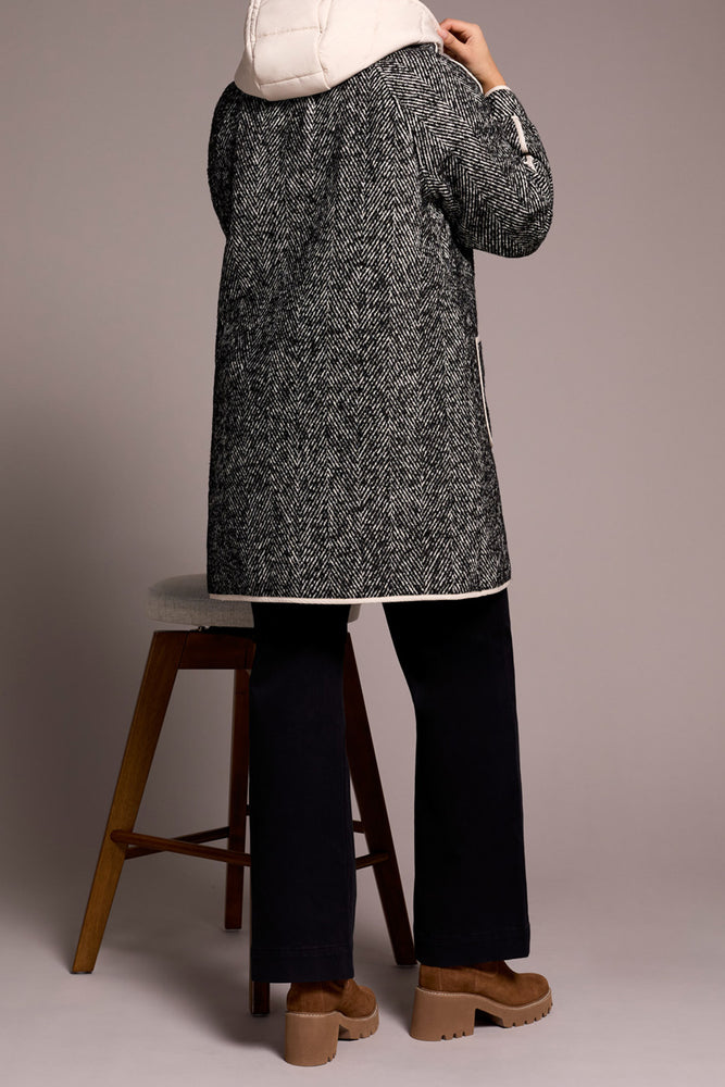 Tribal Fall 2025-2331O-8325-Long Sleeve Coat W/Fooler Hood-Charcoal - The Coach Pyramids