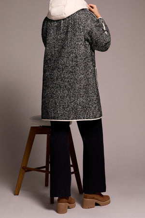 Tribal Fall 2025-2331O-8325-Long Sleeve Coat W/Fooler Hood-Charcoal - The Coach Pyramids