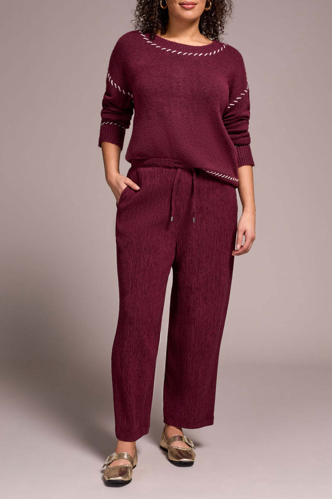 Tribal Fall 2025-2333O-8324-Pull On Barrel Pant-Wine - The Coach Pyramids